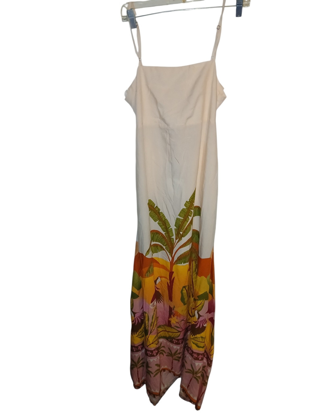 Antrhopologie Paper Heart White Tropical Print Maxi Dress with Spaghetti Straps